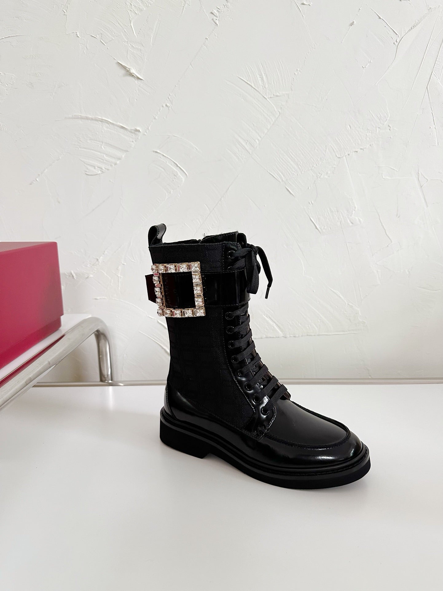 VIV' RANGERS STRASS BUCKLE BOOTS IN BLACK FABRICS - 35