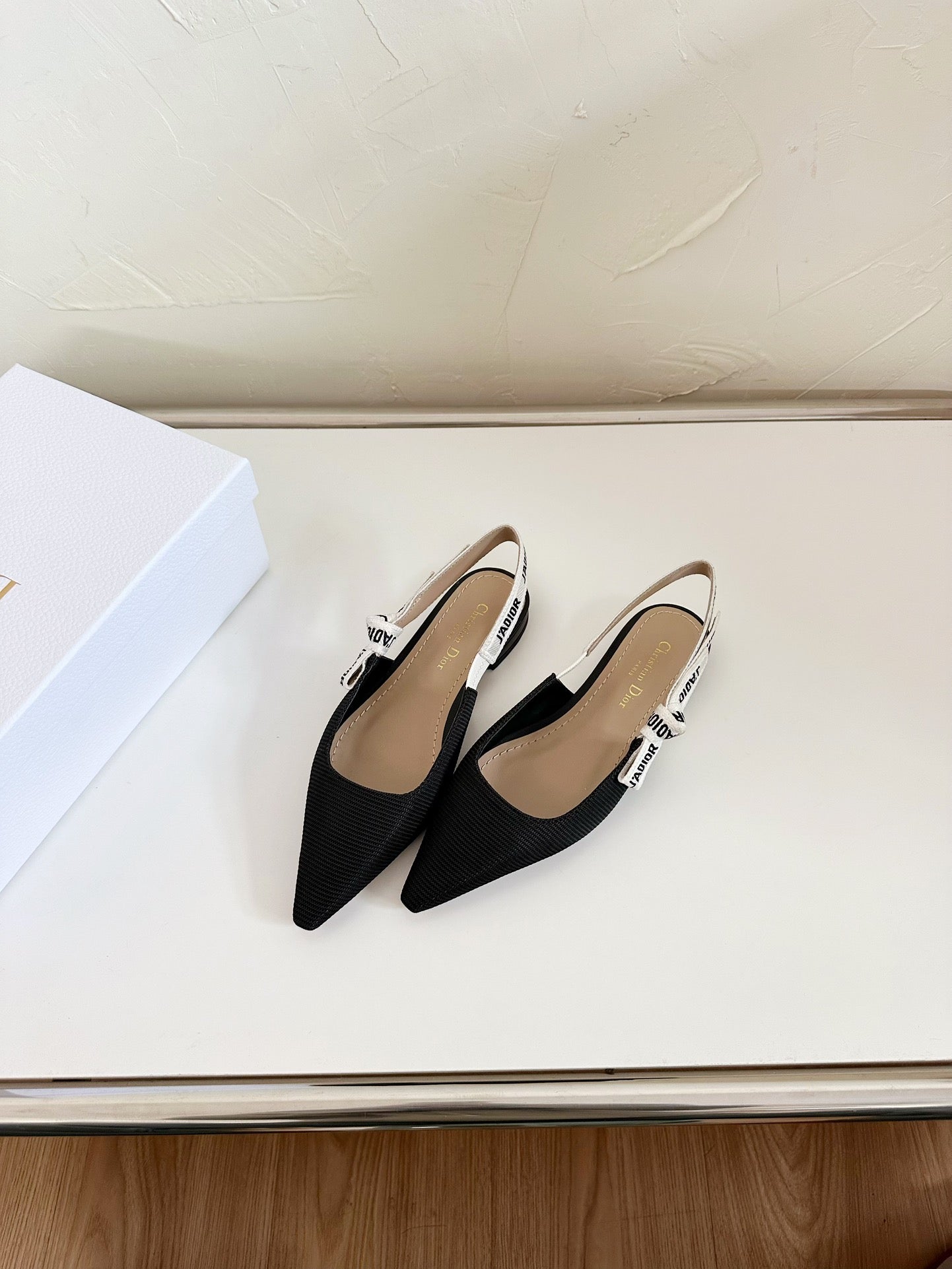 J'ADIOR SLINGBACK FLAT BLACK TECHNICAL FABRIC - 34