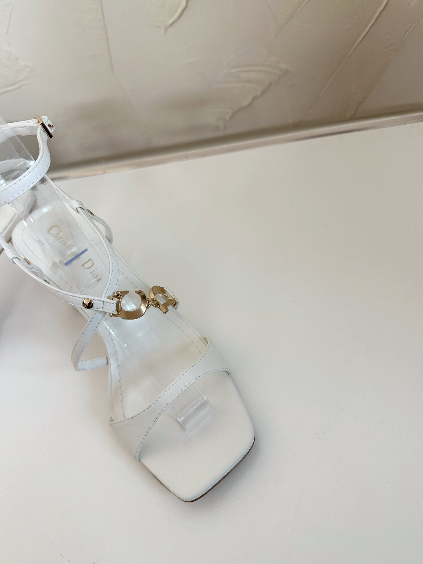 MEDIUM SQUARE HEEL SANDAL IN WHITE LAMBSKIN - 35