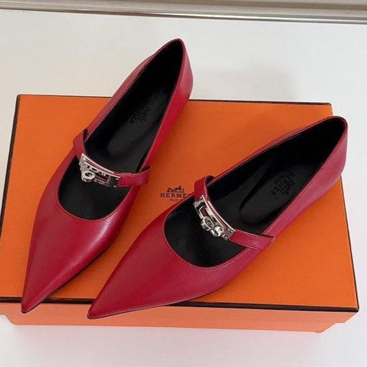 KIARA FLAT PUMP IN RUBY RED CALFSKIN - 35