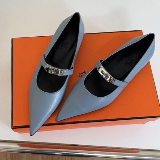 KIARA FLAT PUMP IN CERULEAN BLUE CALFSKIN - 35