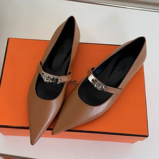 KIARA FLAT PUMP IN SEPIA BROWN CALFSKIN - 35