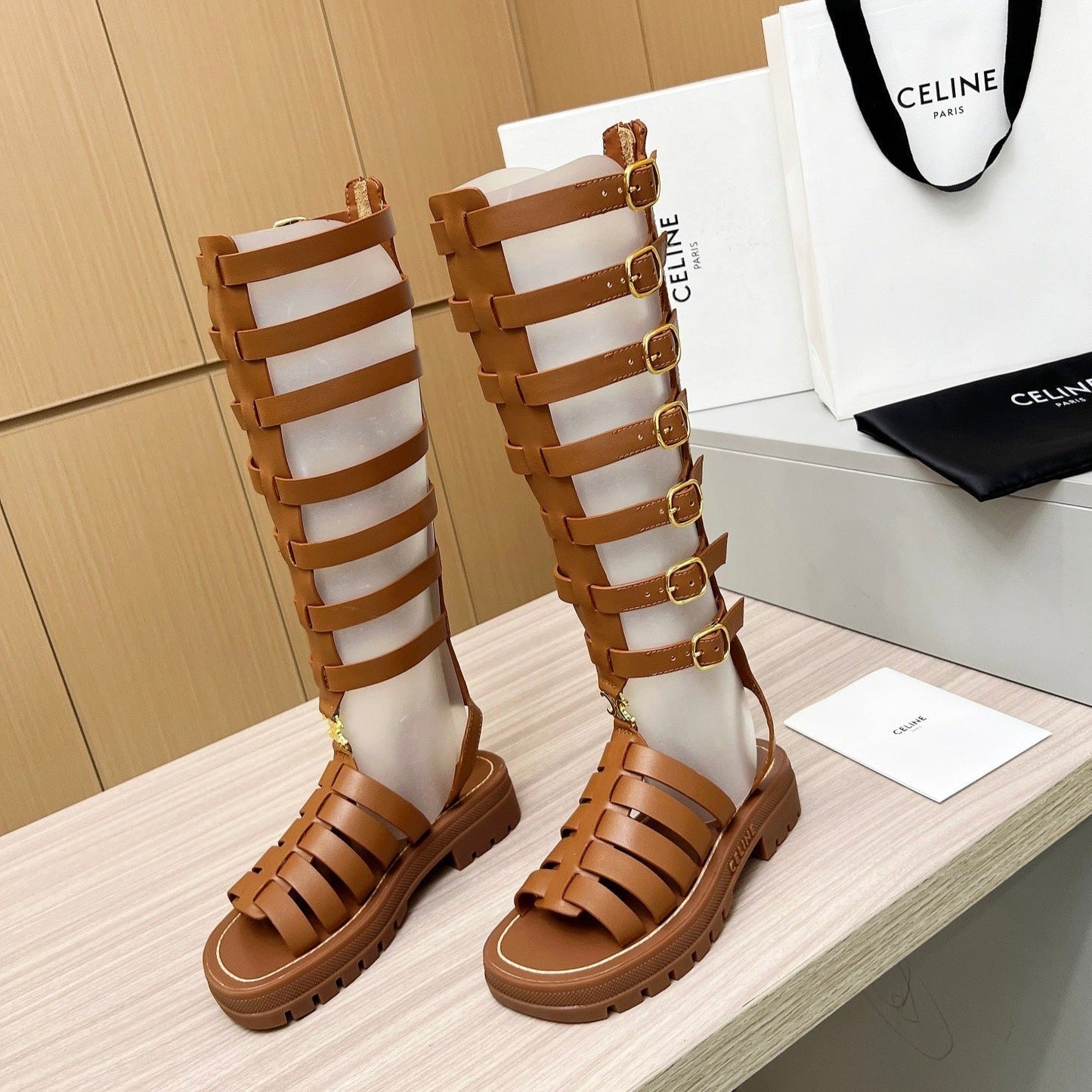 Triomphe high boots  leather buckles Ginggerbread Brown - 35