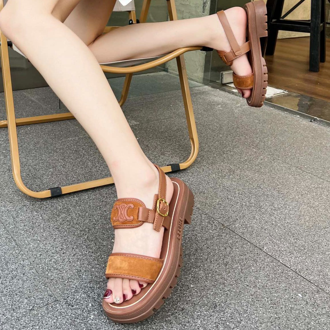 SANDALS FLAT SHOES GINGERBREAD BROWN - 35