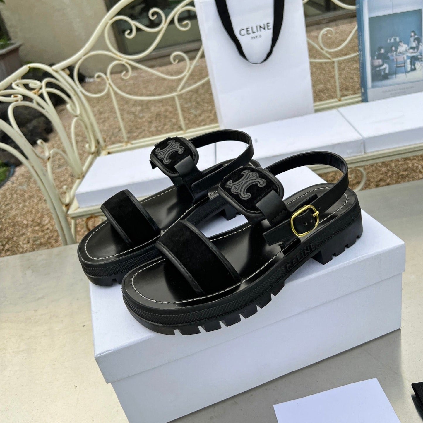 SANDALS FLAT SHOES BLACK - 35