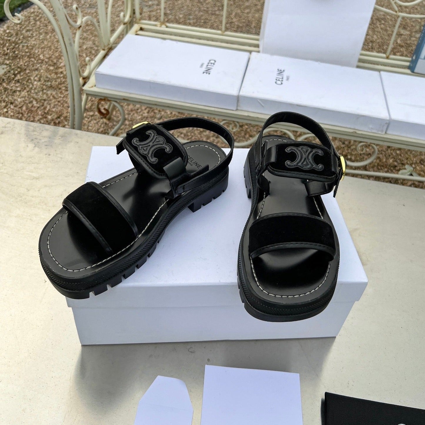 SANDALS FLAT SHOES BLACK - 35