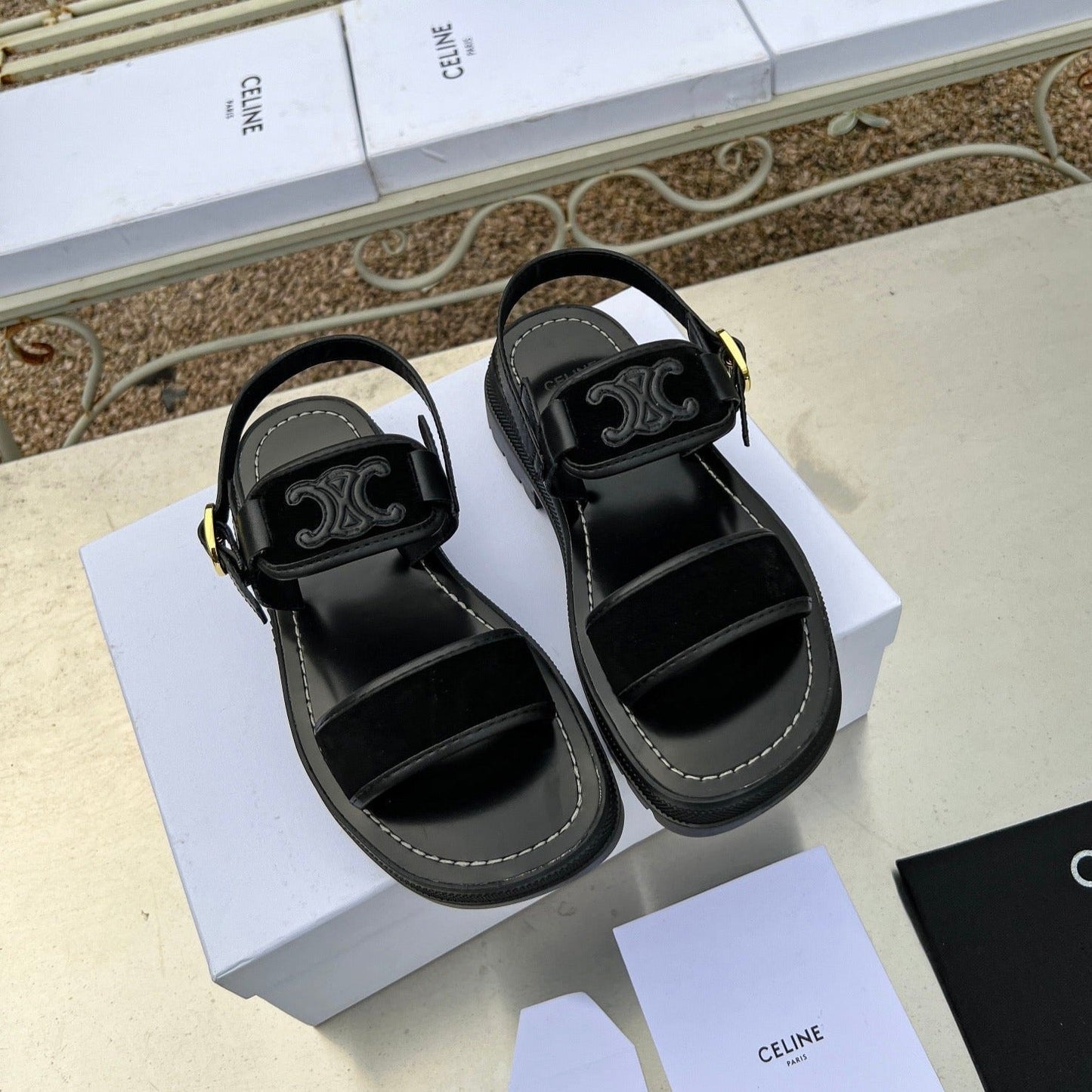 SANDALS FLAT SHOES BLACK - 35