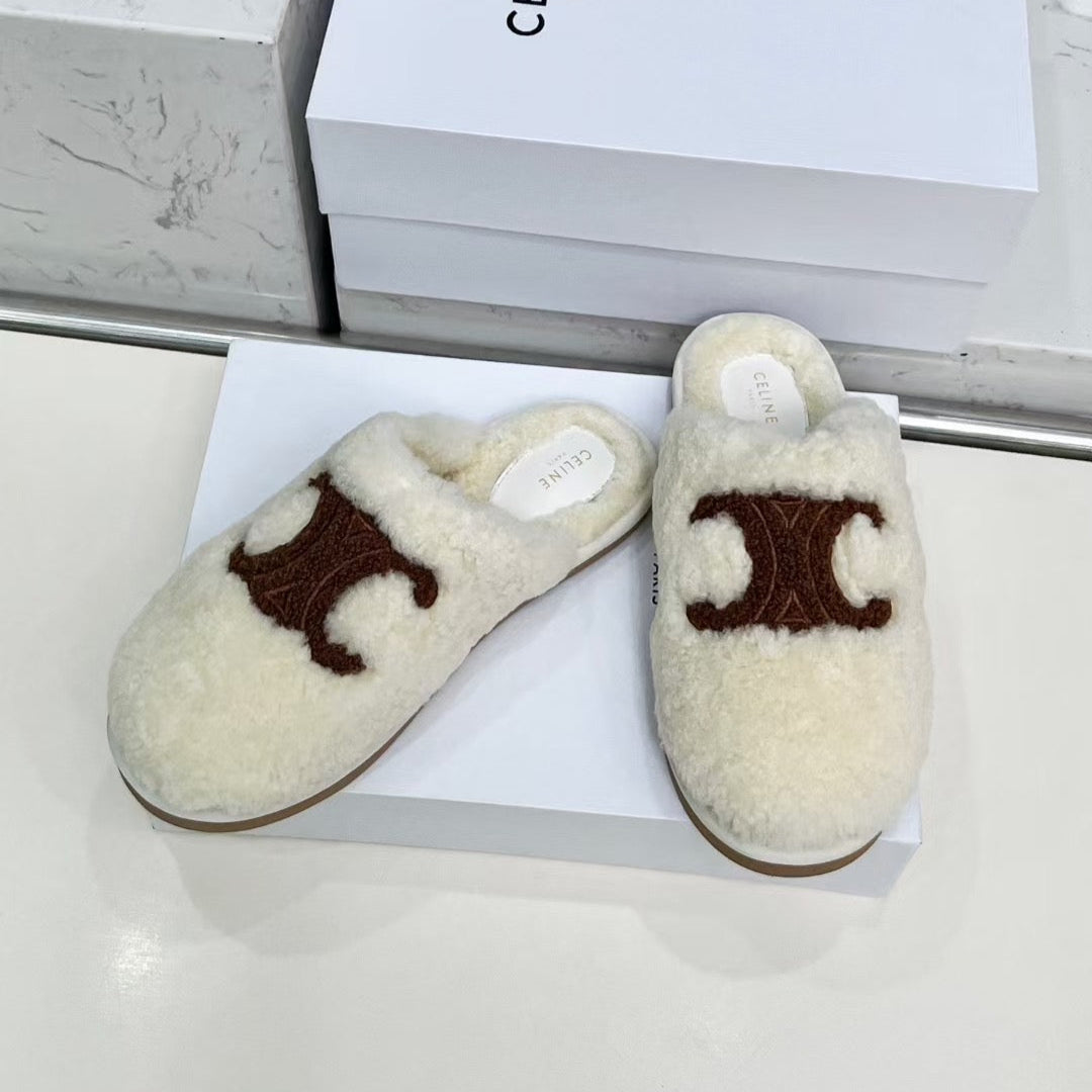 CELINE 25S GEORGIA SLIDE IN SHEARLING IN IVORY - 35
