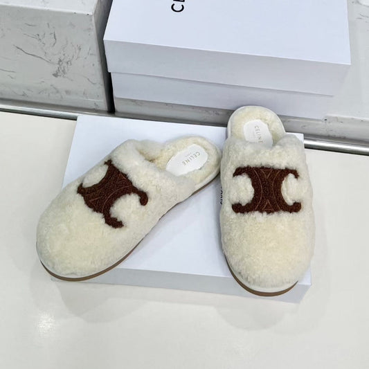 CELINE 25S GEORGIA SLIDE IN SHEARLING IN IVORY - 35