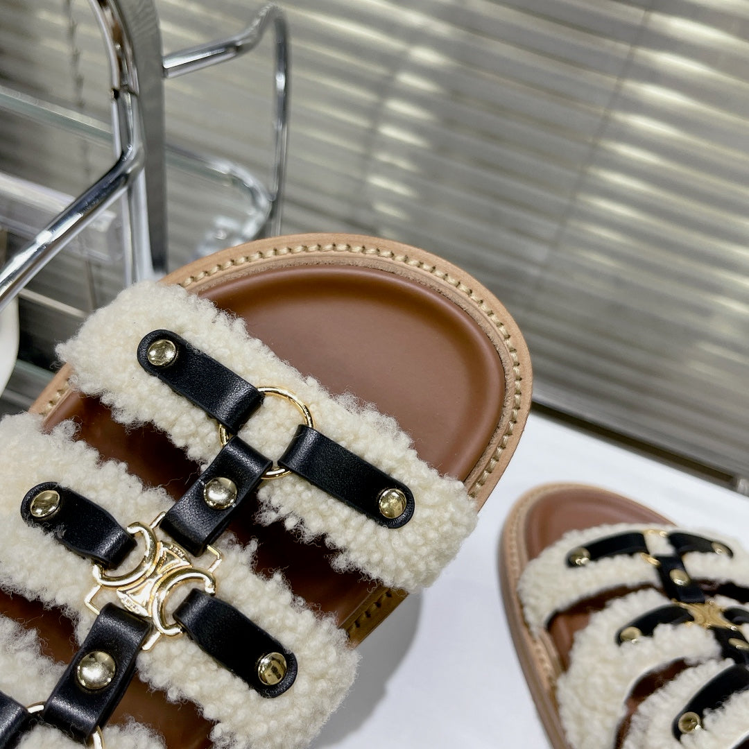 TIPPI SLIDE IN SHEARLING AND CALFSKIN BLACK/NATURAL - 35