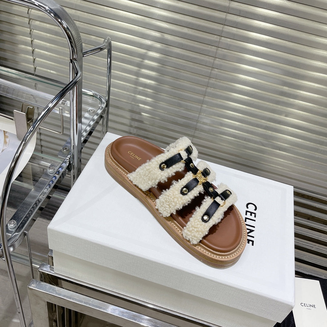 TIPPI SLIDE IN SHEARLING AND CALFSKIN BLACK/NATURAL - 35