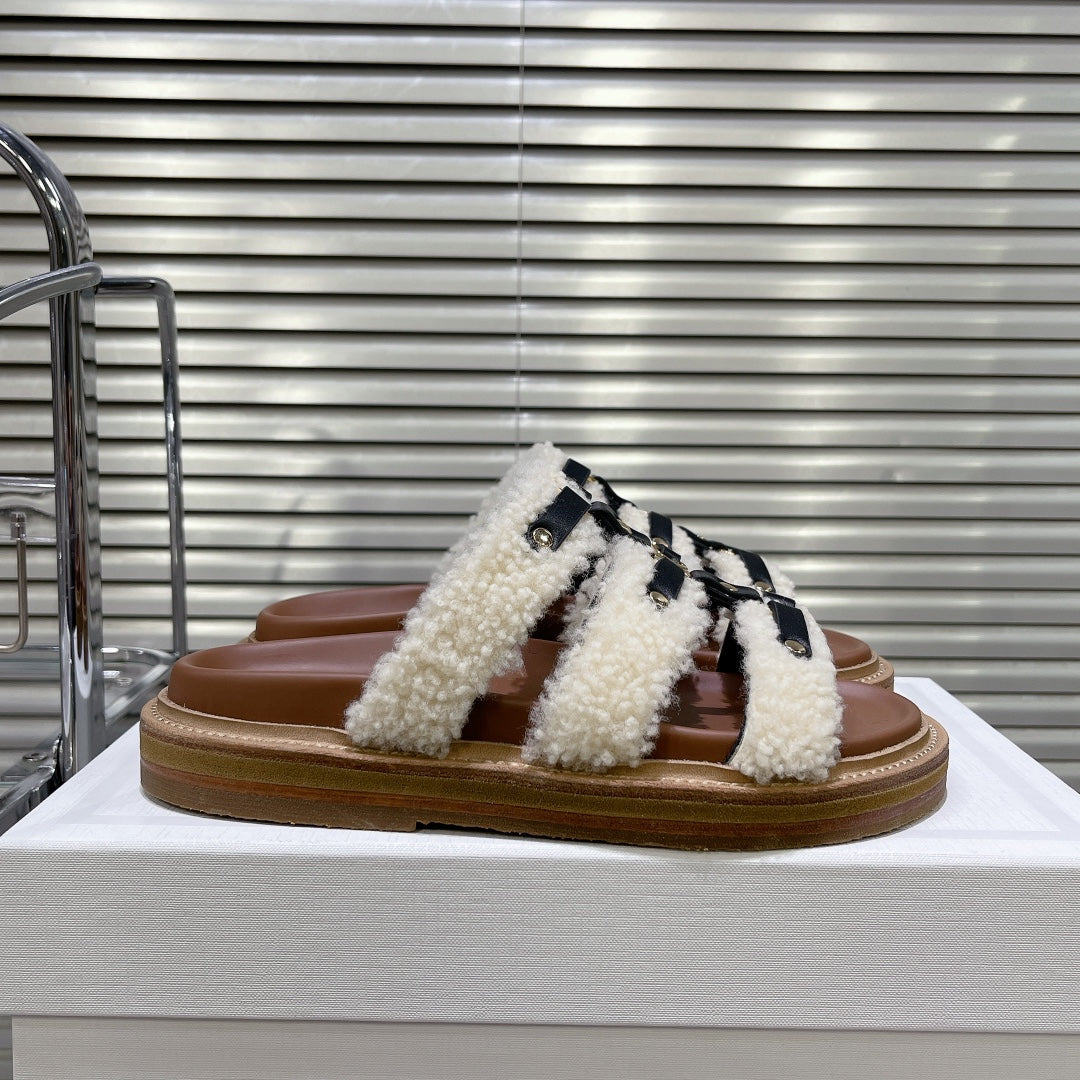 TIPPI SLIDE IN SHEARLING AND CALFSKIN BLACK/NATURAL - 35
