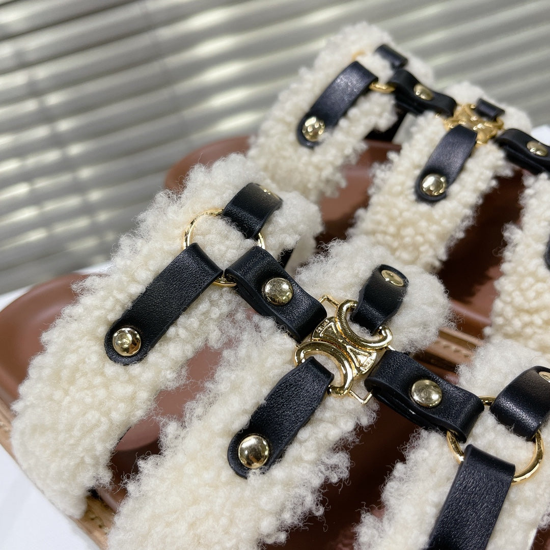 TIPPI SLIDE IN SHEARLING AND CALFSKIN BLACK/NATURAL - 35