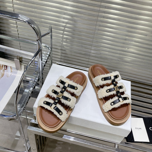 TIPPI SLIDE IN SHEARLING AND CALFSKIN BLACK/NATURAL - 35