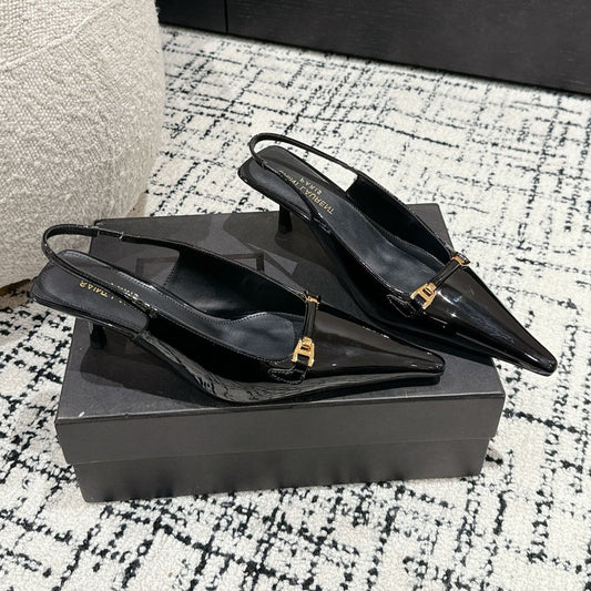 SL CARINE SLINGBACKS PUMP 45 BLACK CALFSKIN - 35