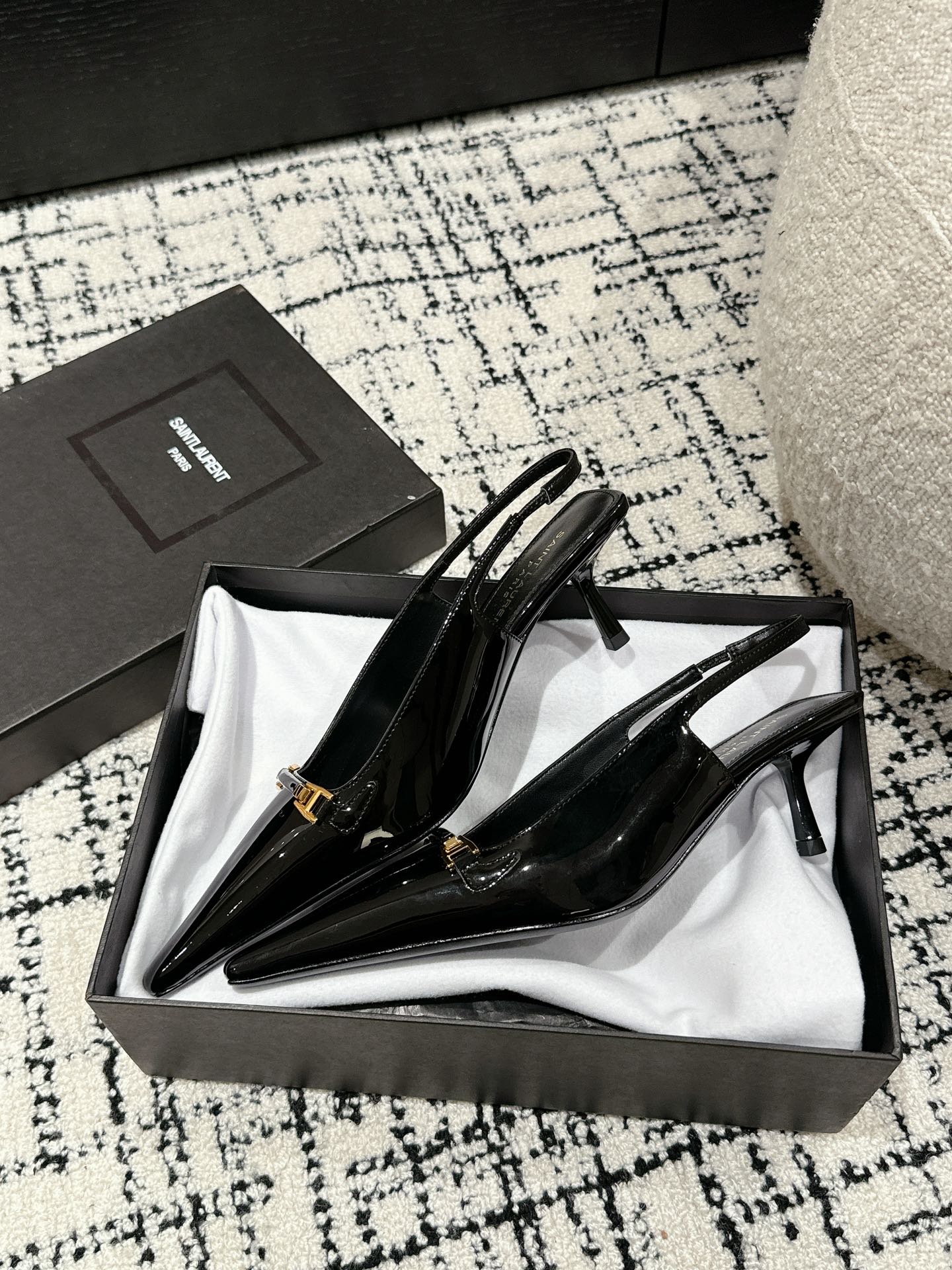 SL CARINE SLINGBACKS PUMP 45 BLACK CALFSKIN - 35