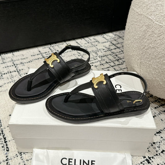 THONG SANDAL IN BLACK CALFSKIN - 35