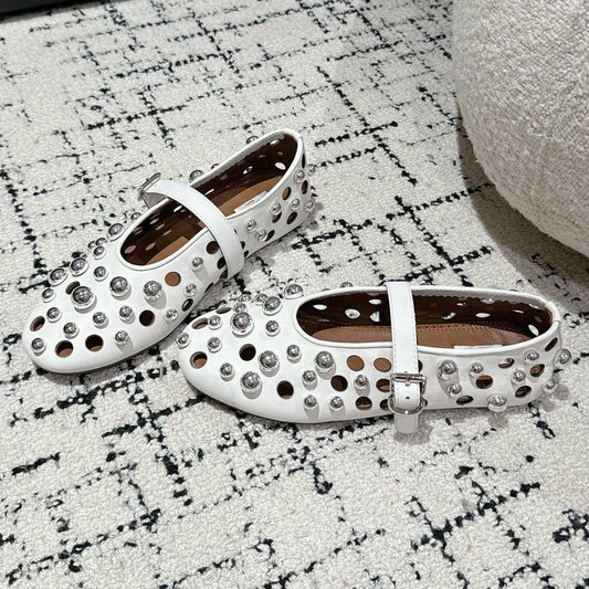 ALAIA PEARL MARY JANE SHOES IN WHITE LAMBSKIN - 35