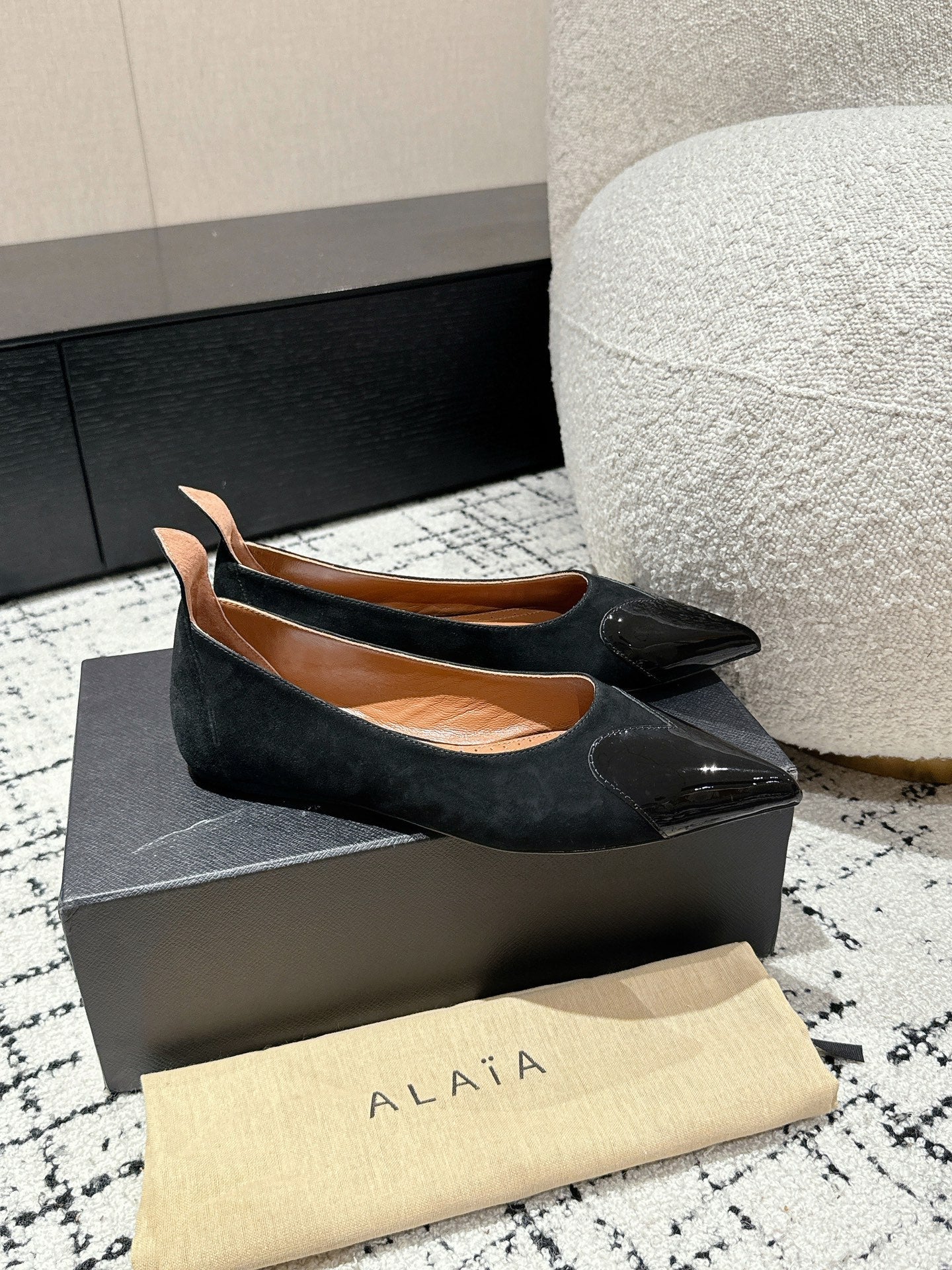 ALAIA PUMP 1 CM IN BLACK SUEDE MIX BLACK CALFSKIN - 35