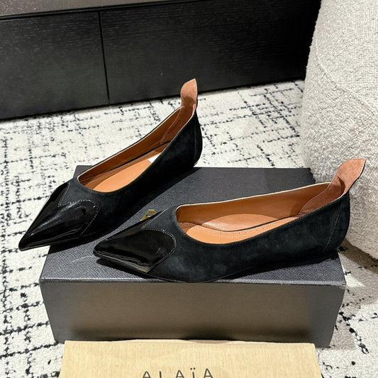ALAIA PUMP 1 CM IN BLACK SUEDE MIX BLACK CALFSKIN - 35