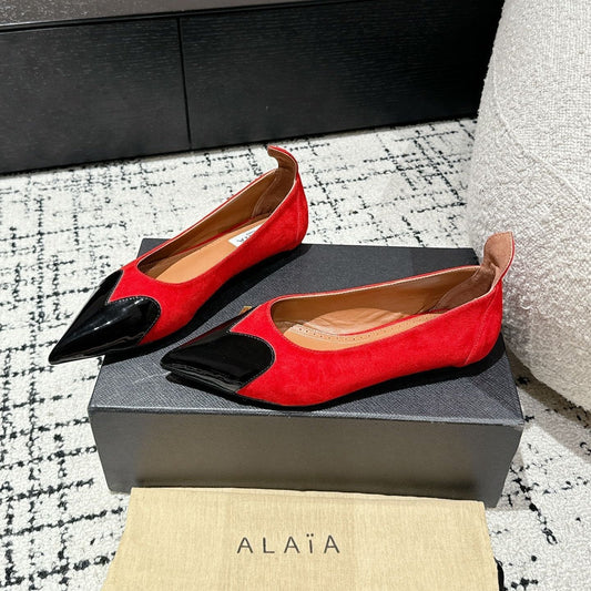 ALAIA PUMP 1 CM IN CHERRY RED SUEDE MIX BLACK CALFSKIN - 35