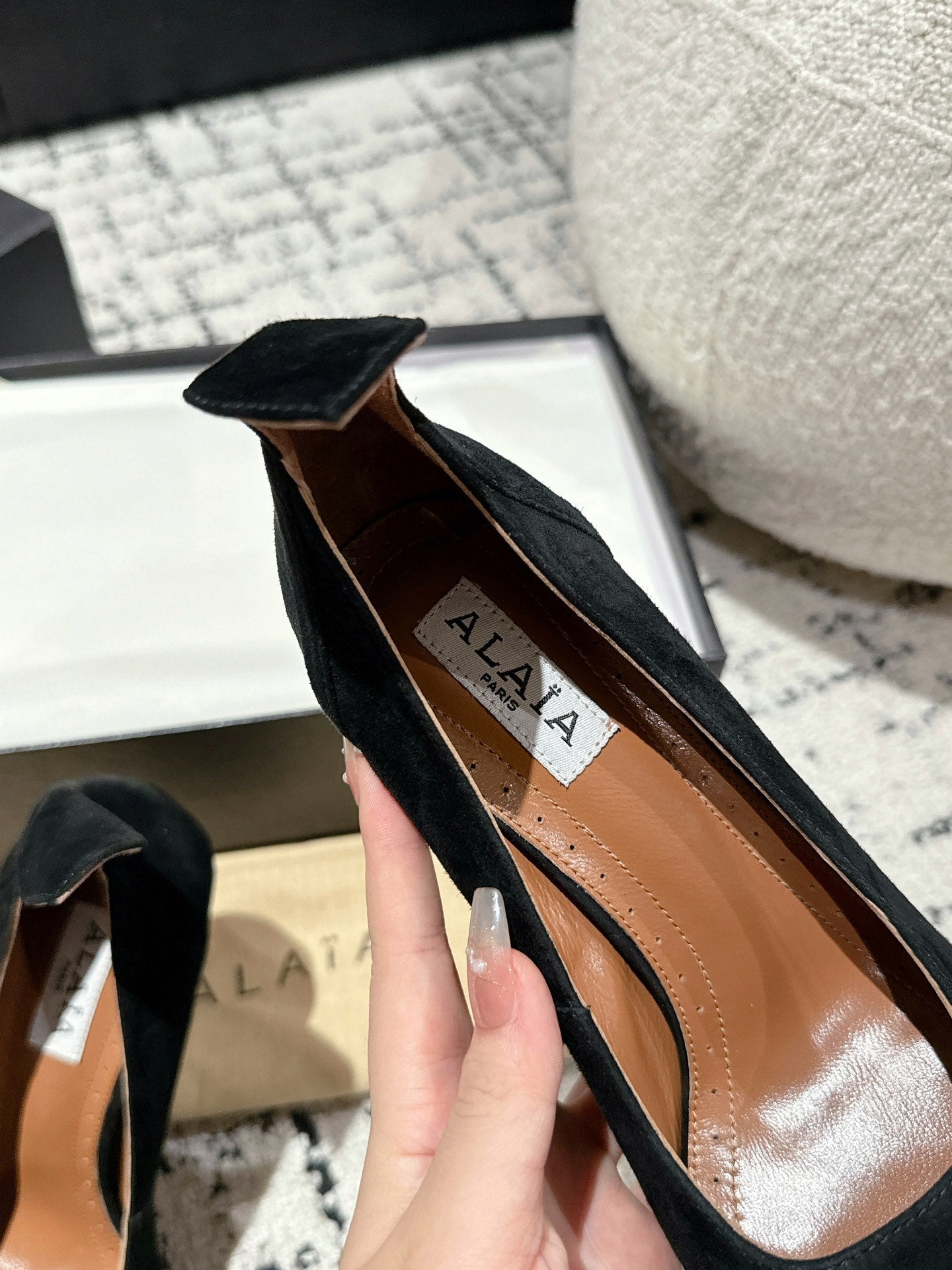 ALAIA HIGH PUMPS 10CM IN BLACK SUEDE MIX CALFSKIN - 35