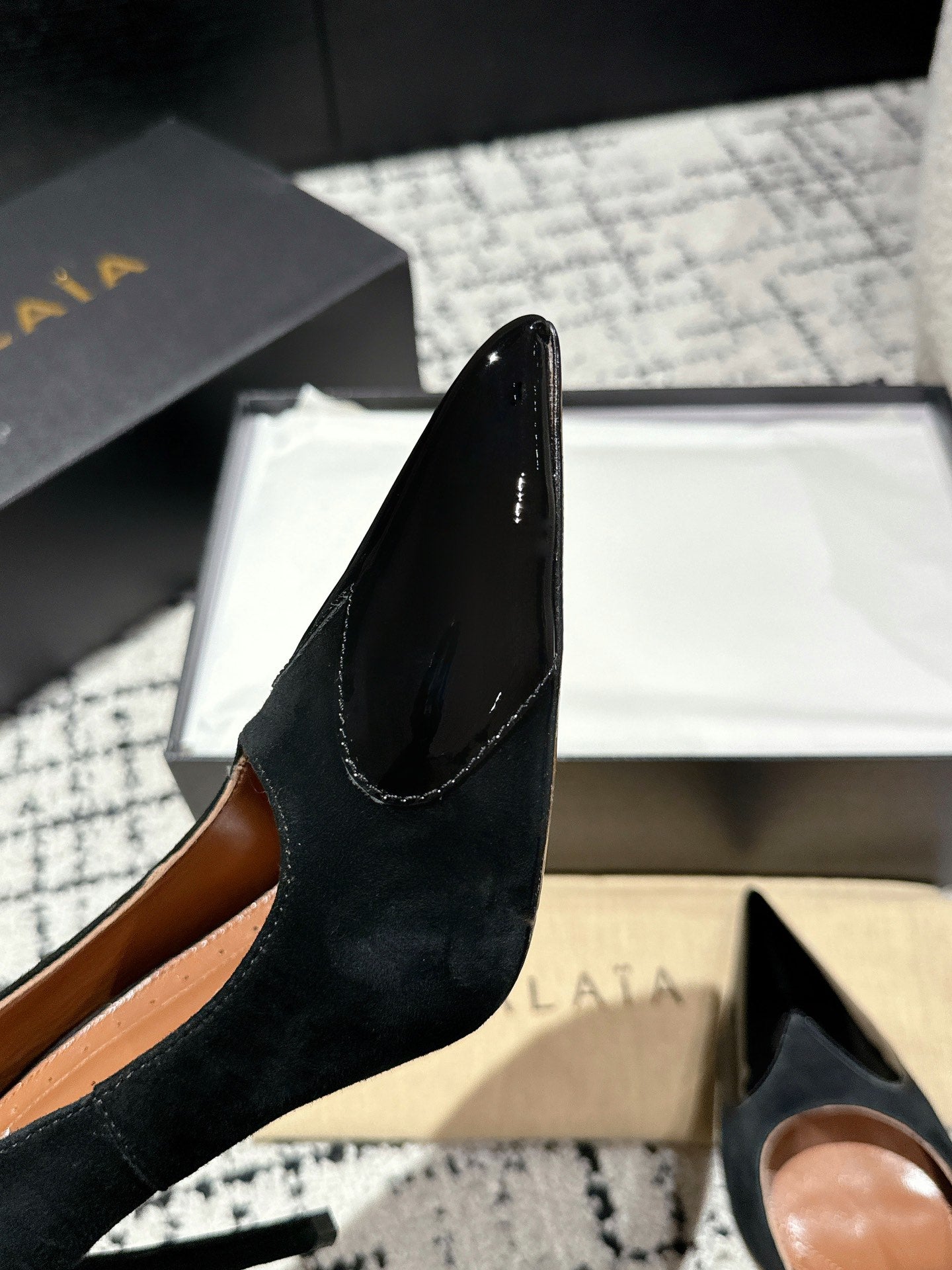 ALAIA HIGH PUMPS 10CM IN BLACK SUEDE MIX CALFSKIN - 35
