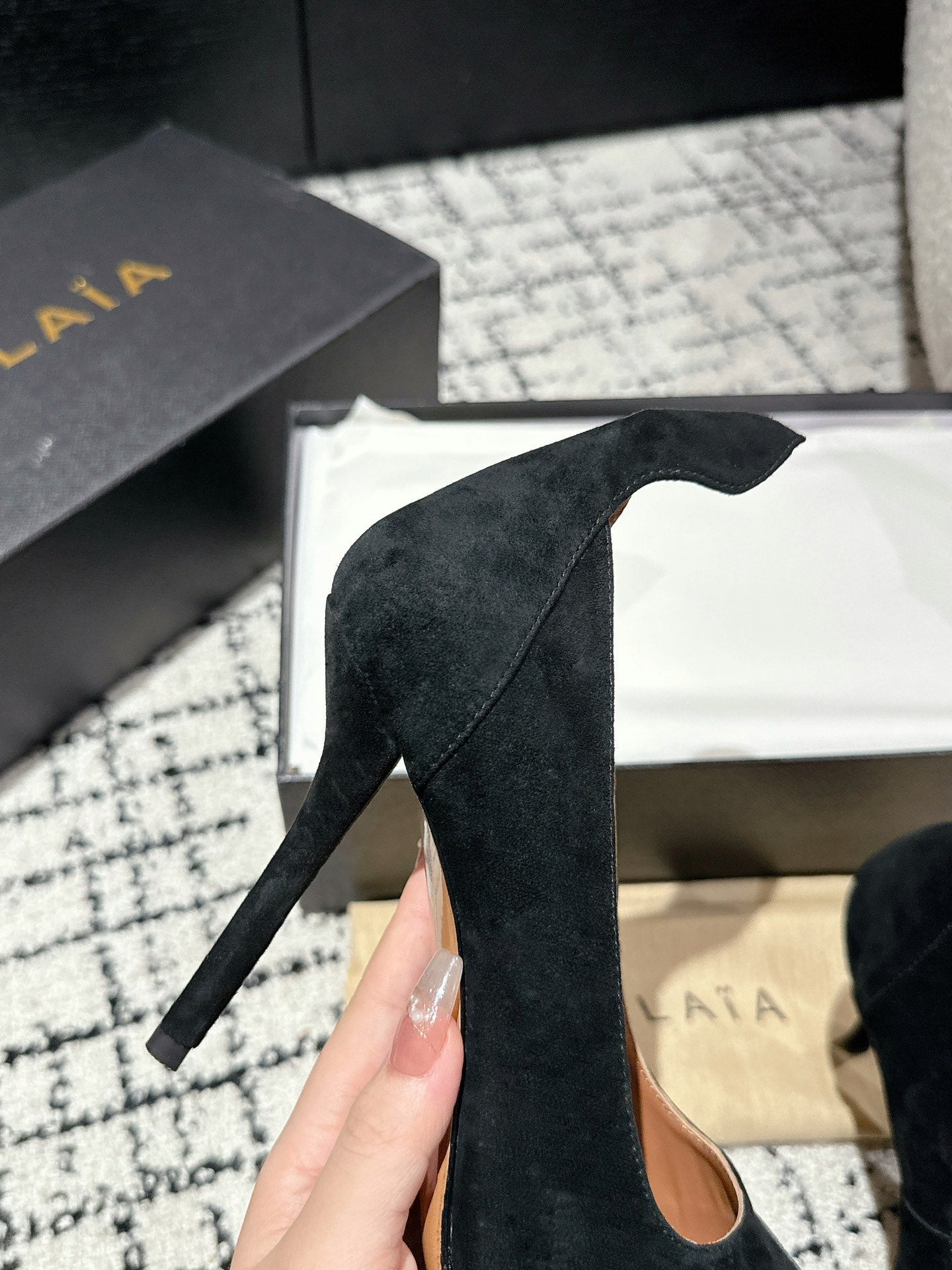 ALAIA HIGH PUMPS 10CM IN BLACK SUEDE MIX CALFSKIN - 35