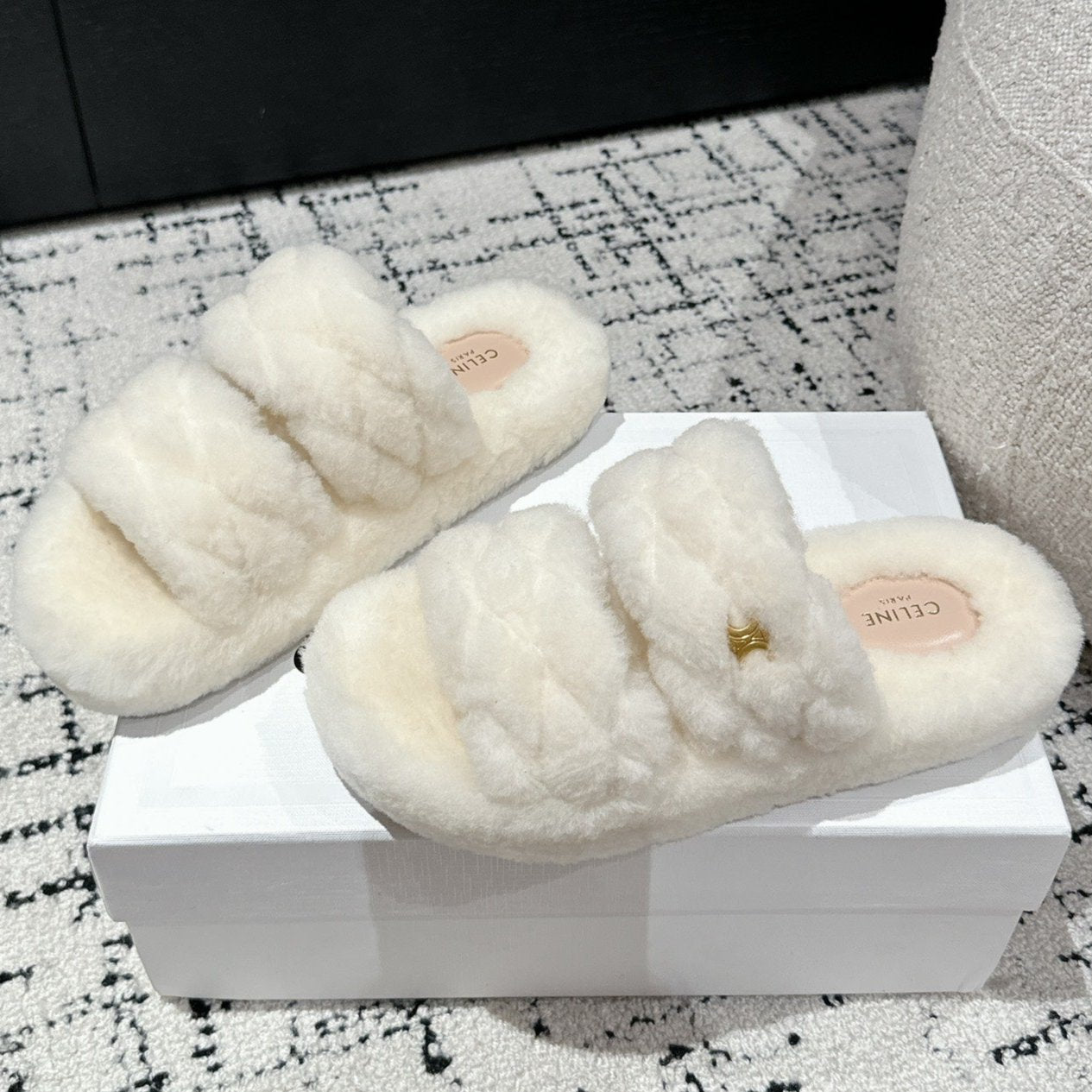 DAD SANDAL MULE IN WHITE SHEARLING - 35