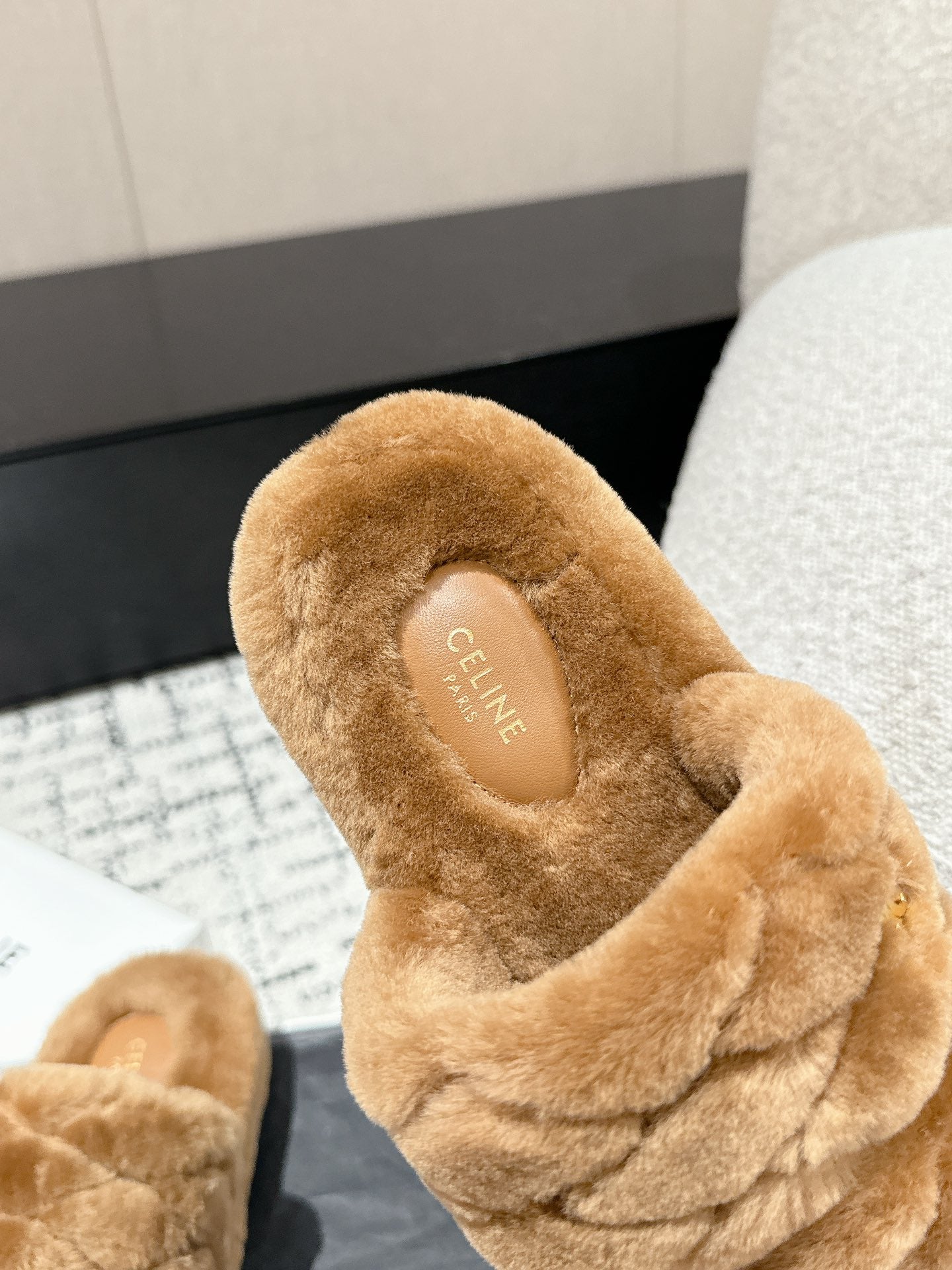 DAD SANDAL MULE IN CAMEL BROWN SHEARLING - 35