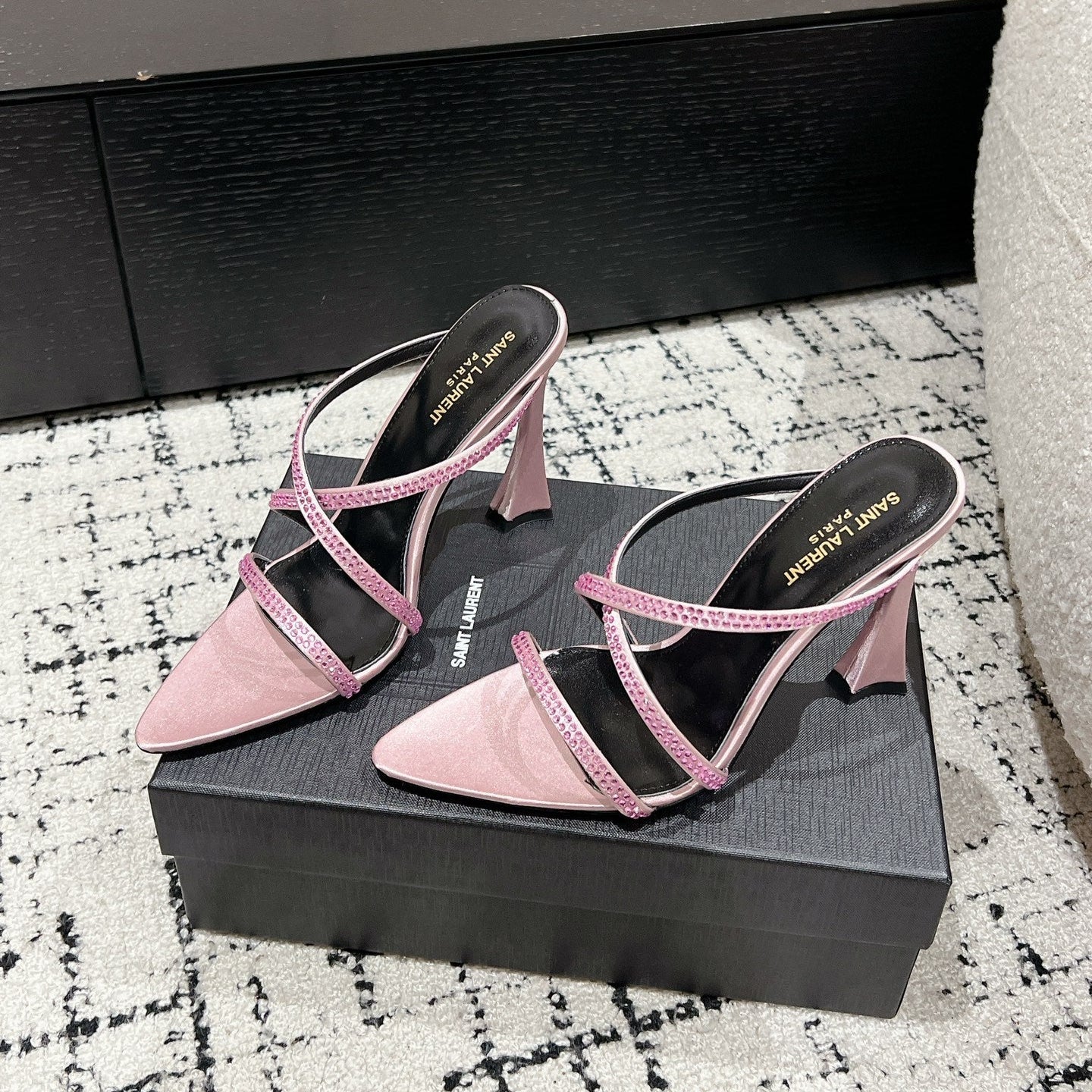 HIGH CRYSTAL STRAP SANDALS IN LIGHT PINK SILK - 34