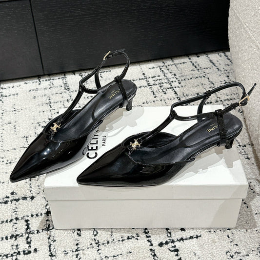 KITTEN T-BAR STRAP PUMP 5 CM IN BLACK PATENT CALFSKIN - 35