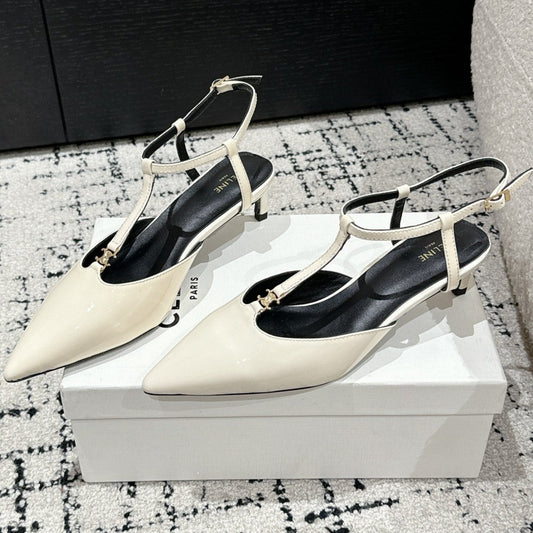 KITTEN T-BAR STRAP PUMP 5 CM IN WHITE PATENT CALFSKIN - 35