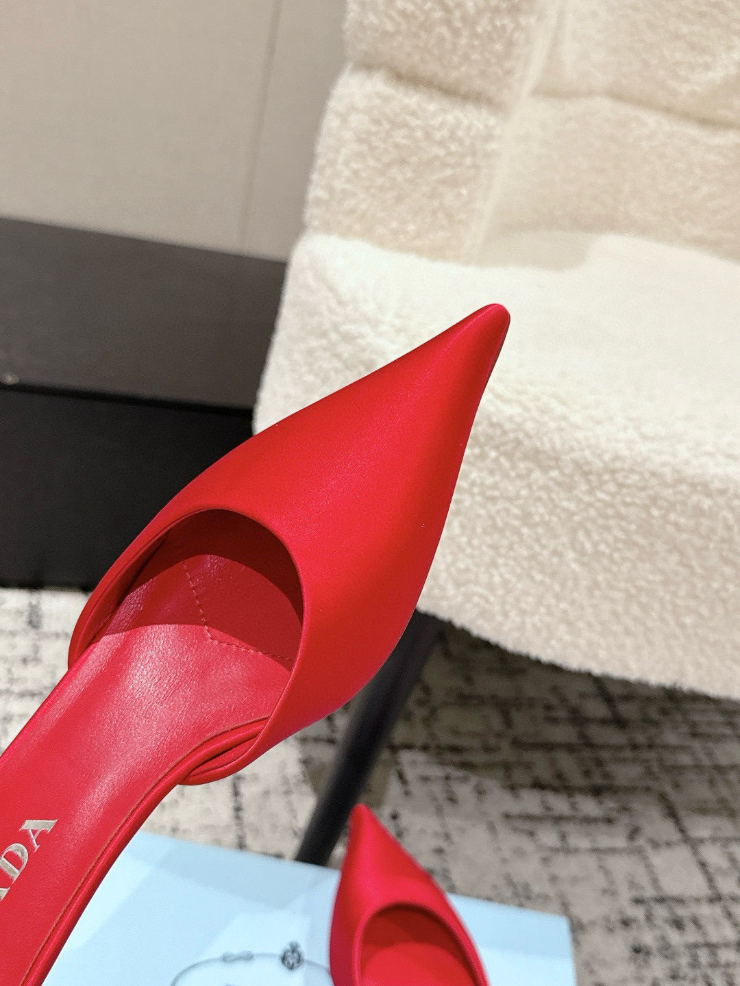 PRADA 25S POINTED-TOE MULES IN CRIMSON RED SATIN - 35