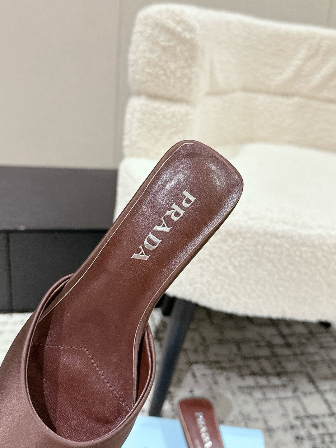PRADA 25S POINTED-TOE MULES IN DARK BROWN SATIN - 35