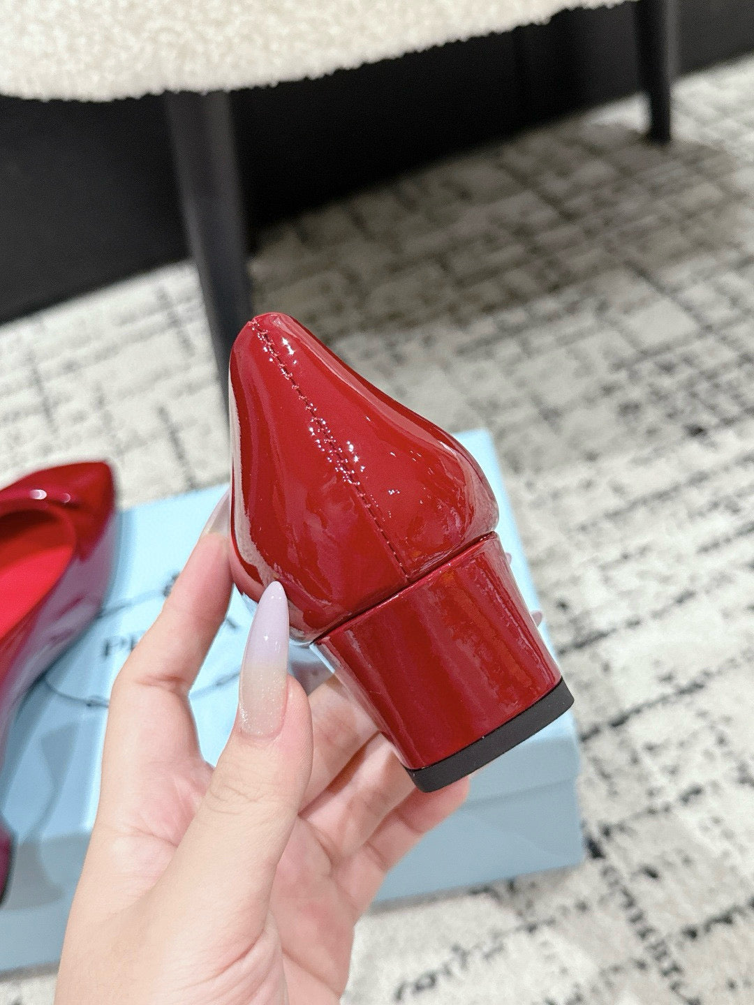 PRADA 25S SQUARE TOE HIGH HEELS IN DARK RED GLOSSY CALFSKIN - 35
