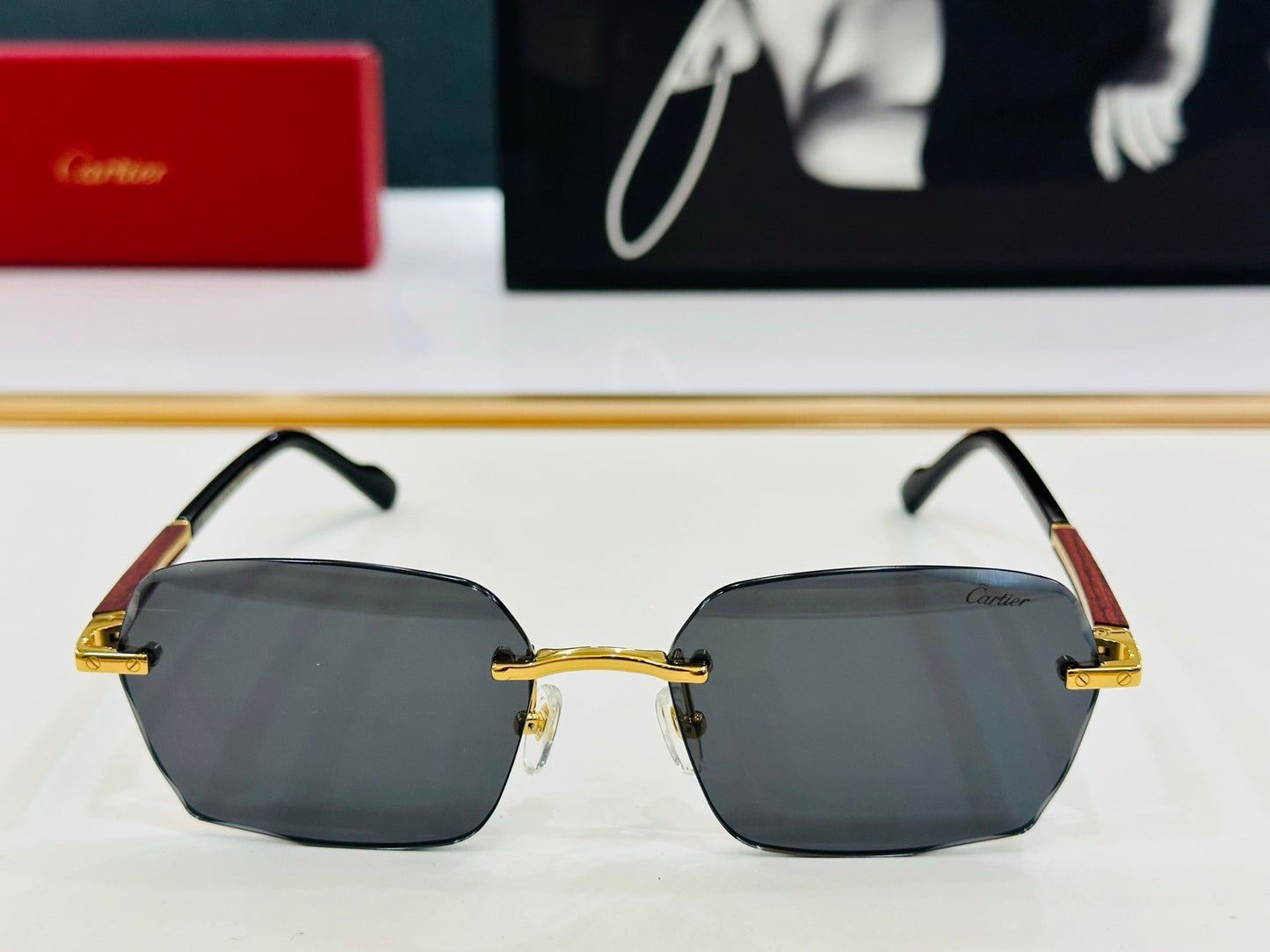 SIGNATURE C DE RECTANGULAR FRAME SUNGLASSES CT0483S IN METAL AND WOODEN - Black