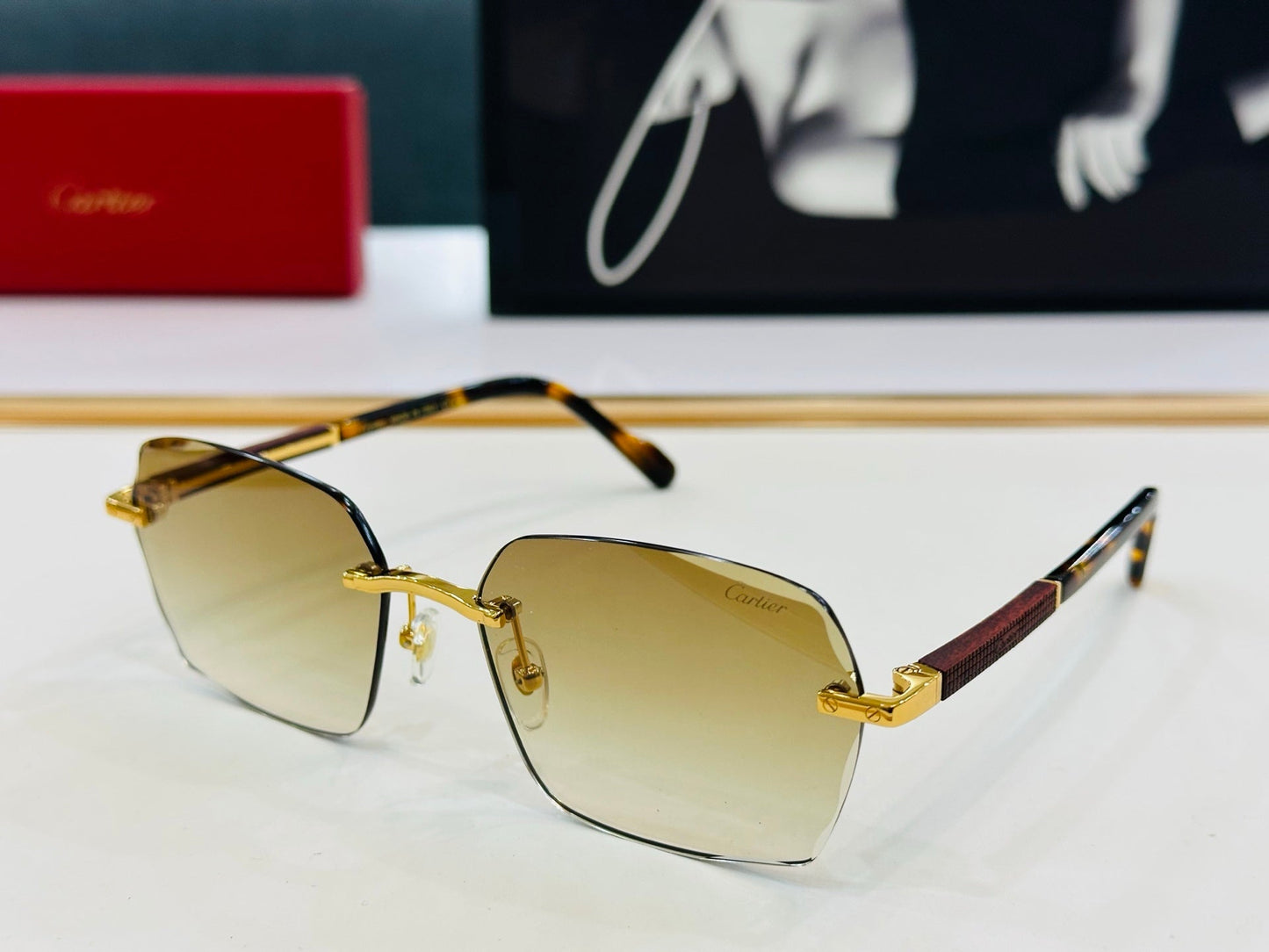 SIGNATURE C DE RECTANGULAR FRAME SUNGLASSES CT0483S IN METAL AND WOODEN - Black