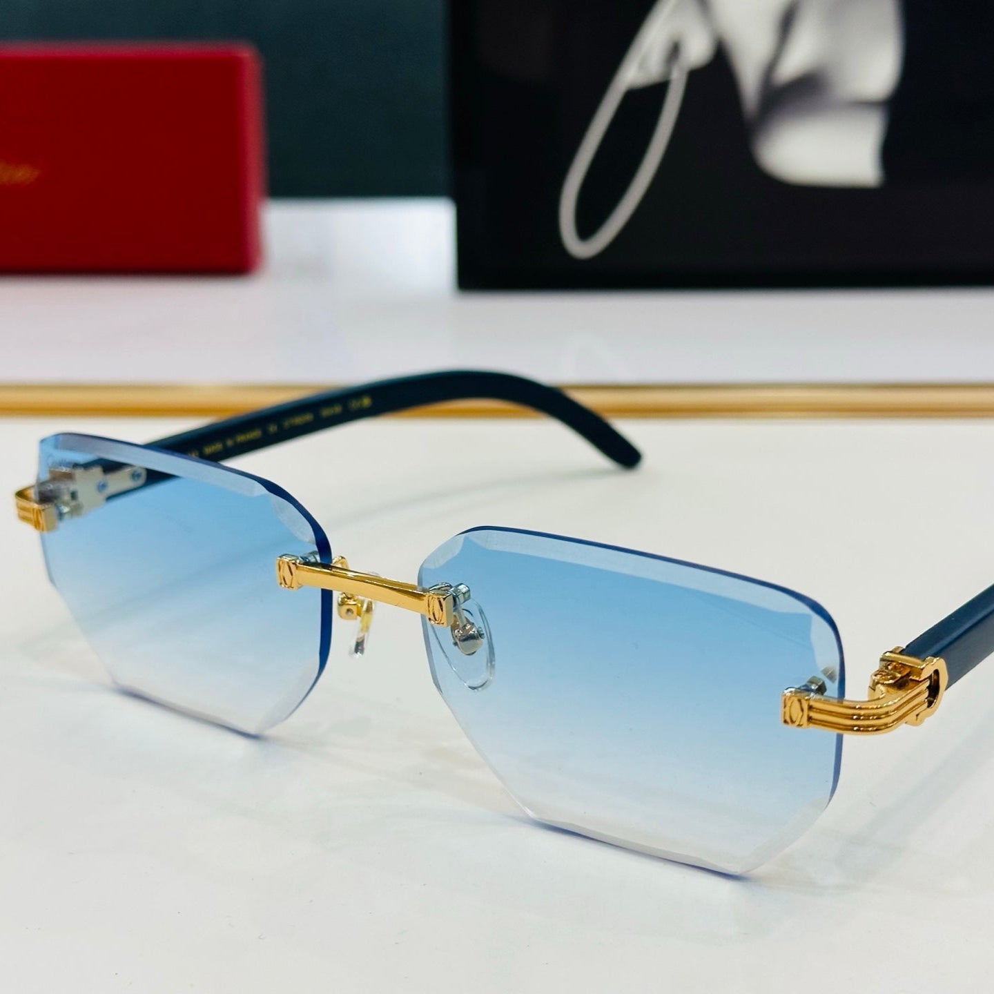 PREMIÈRE RECTANGULAR FRAME SUNGLASSES CT0620S IN METAL AND WOODEN - Blue