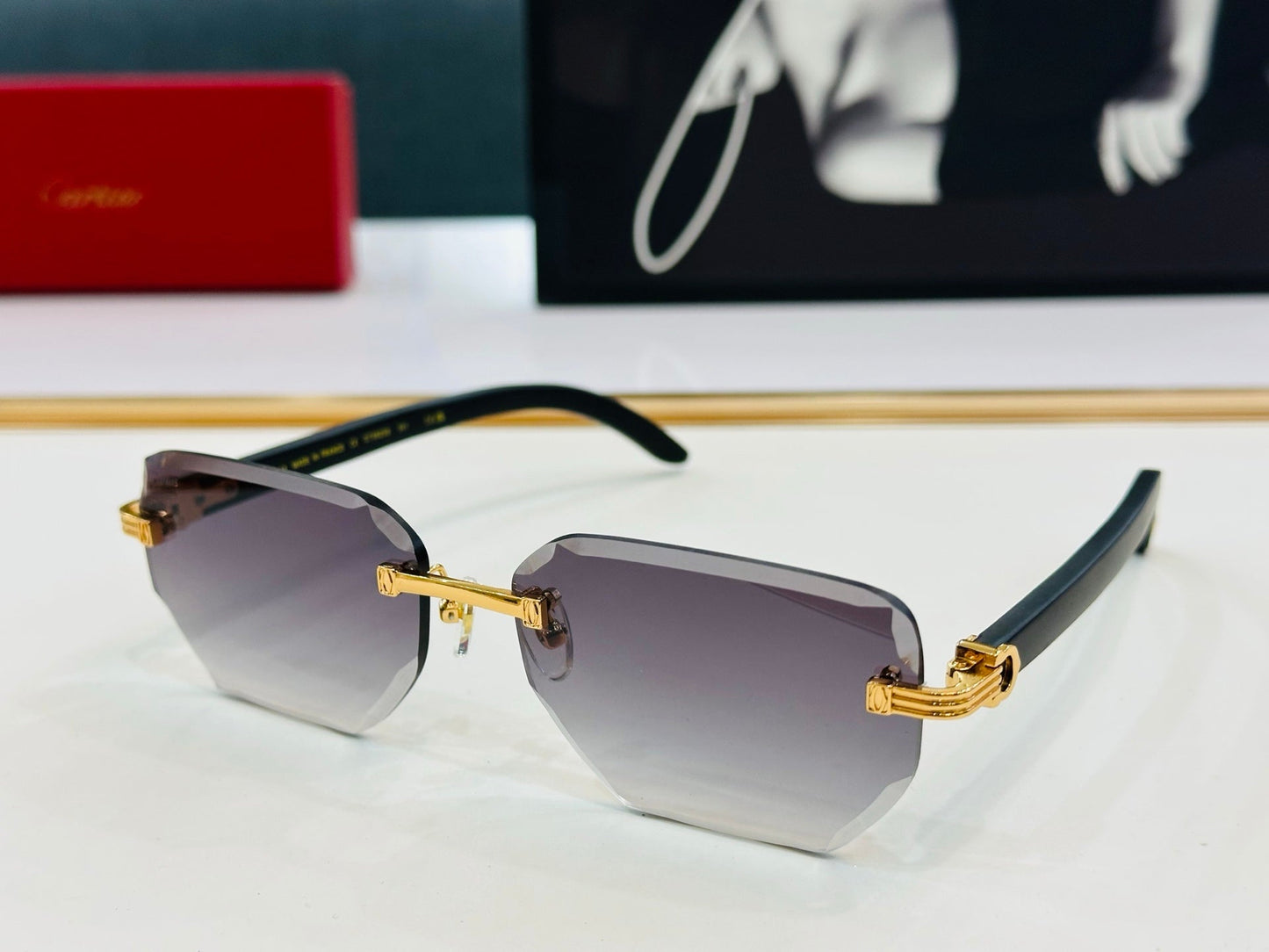 PREMIÈRE RECTANGULAR FRAME SUNGLASSES CT0620S IN METAL AND WOODEN - Blue