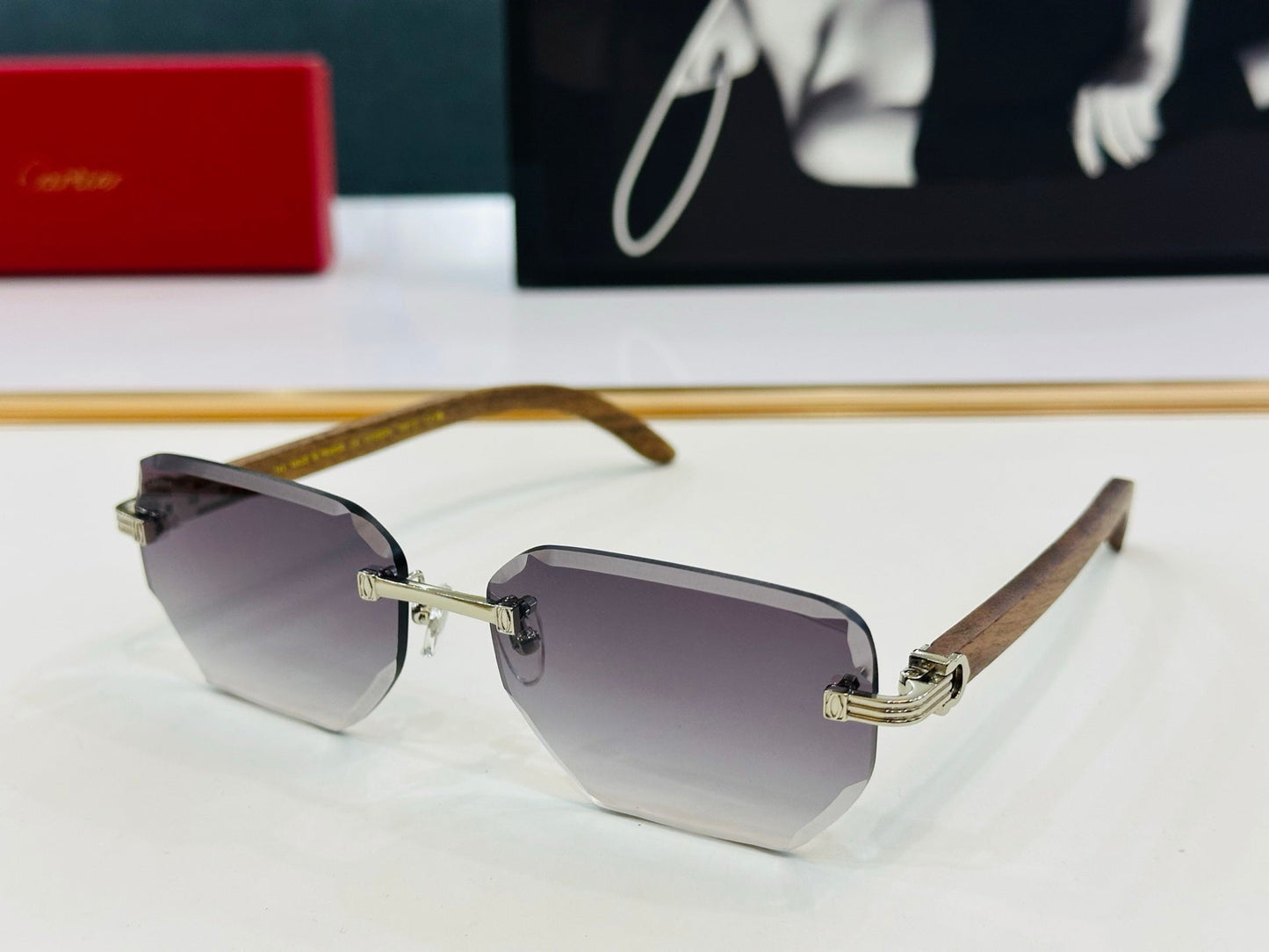 PREMIÈRE RECTANGULAR FRAME SUNGLASSES CT0620S IN METAL AND WOODEN - Blue