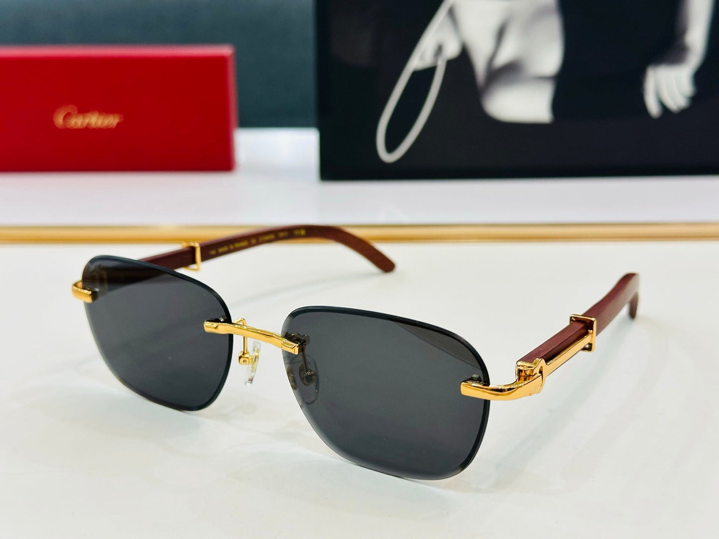 C DE RIMLESS SQUARE FRAME SUNGLASSES CT0605S IN METAL AND WOODEN - Light purple