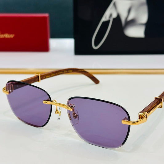 C DE RIMLESS SQUARE FRAME SUNGLASSES CT0605S IN METAL AND WOODEN - Light purple