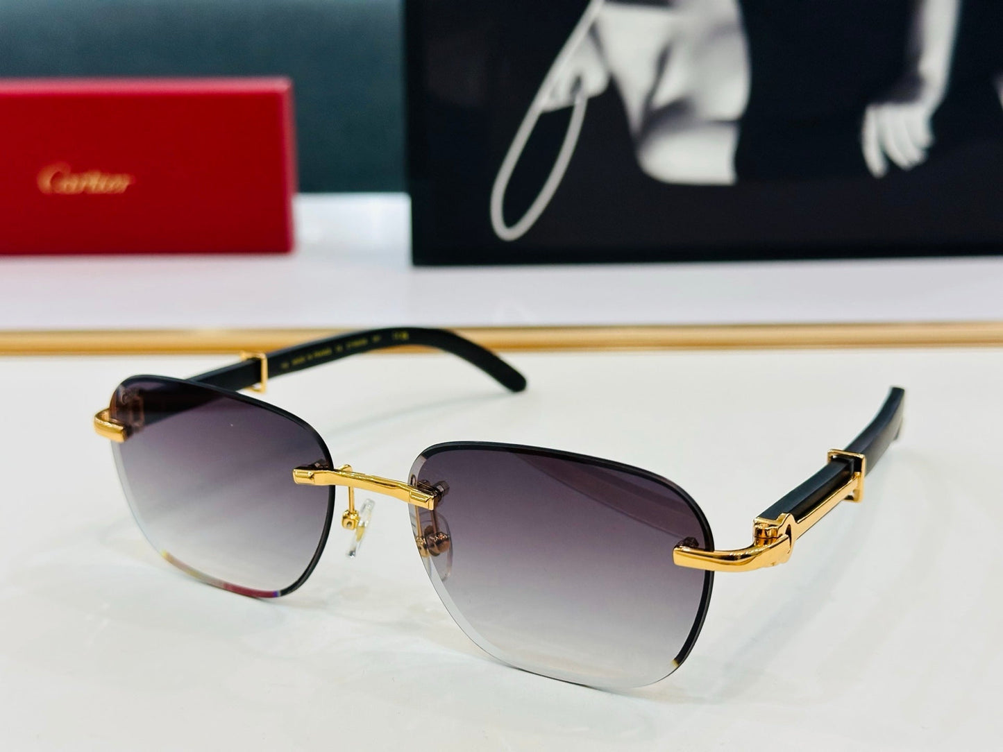 C DE RIMLESS SQUARE FRAME SUNGLASSES CT0605S IN METAL AND WOODEN - Light purple