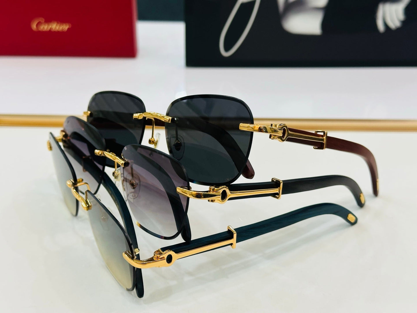 C DE RIMLESS SQUARE FRAME SUNGLASSES CT0605S IN METAL AND WOODEN - Light purple