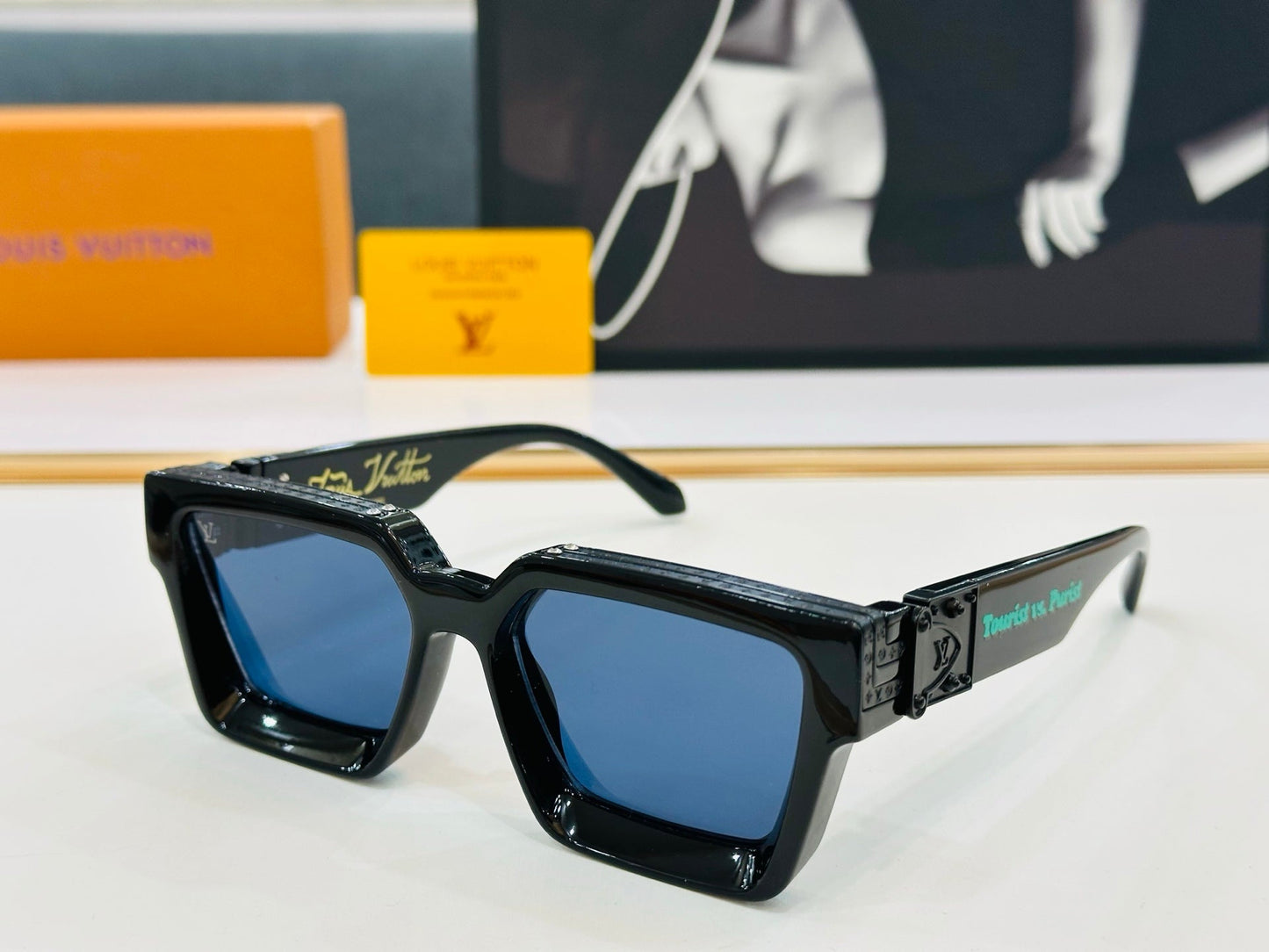RECTANGLE SUNGLASSES 574799 IN ACETATE - Marble blue