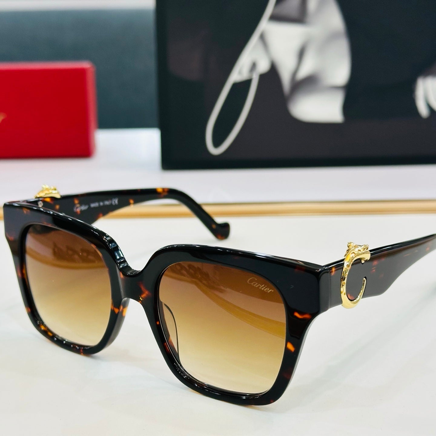 PANTHÈRE SQUARE FRAME SUNGLASSES 575857 IN ACETATE - Moss green/ dark purple