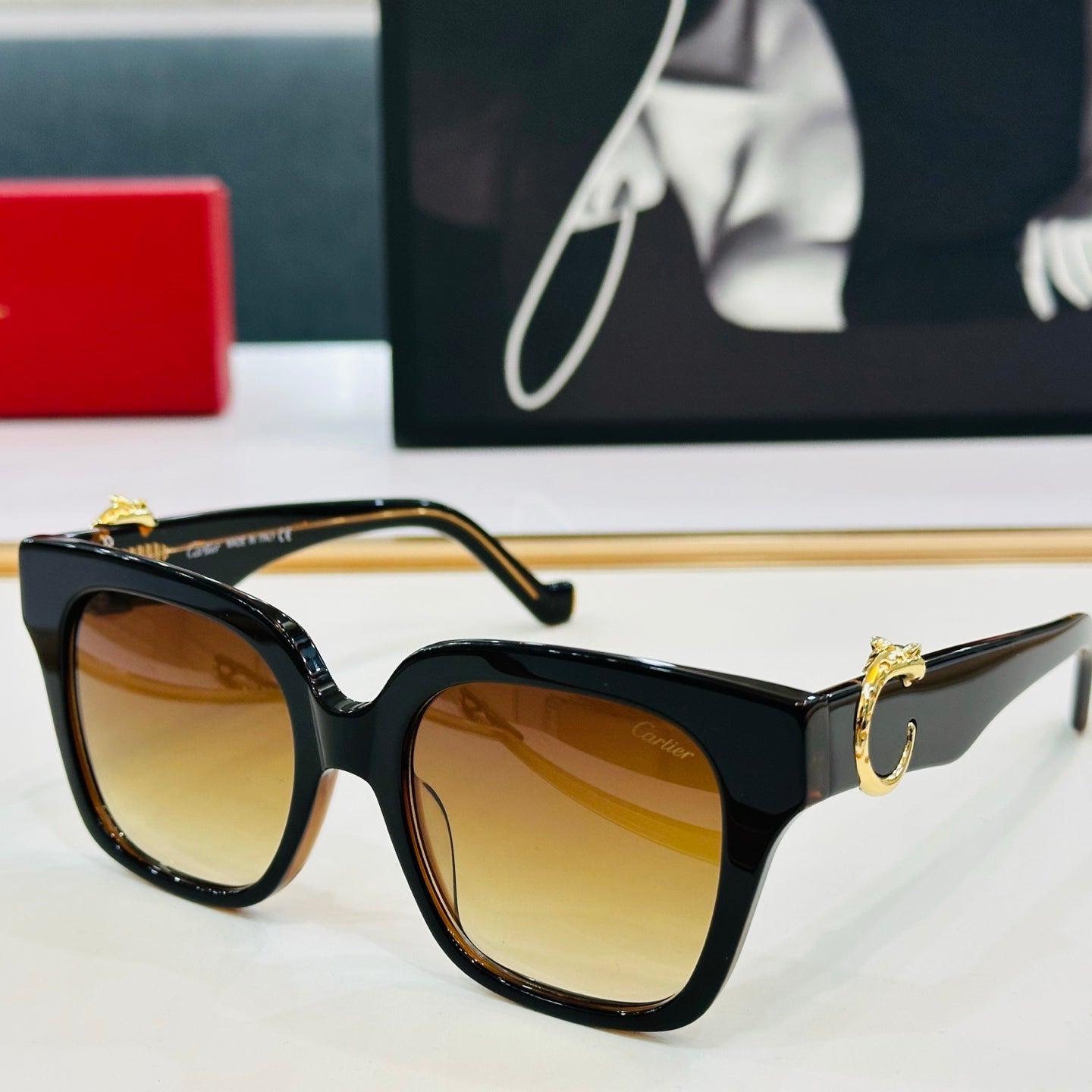 PANTHÈRE SQUARE FRAME SUNGLASSES 575857 IN ACETATE - Moss green/ dark purple