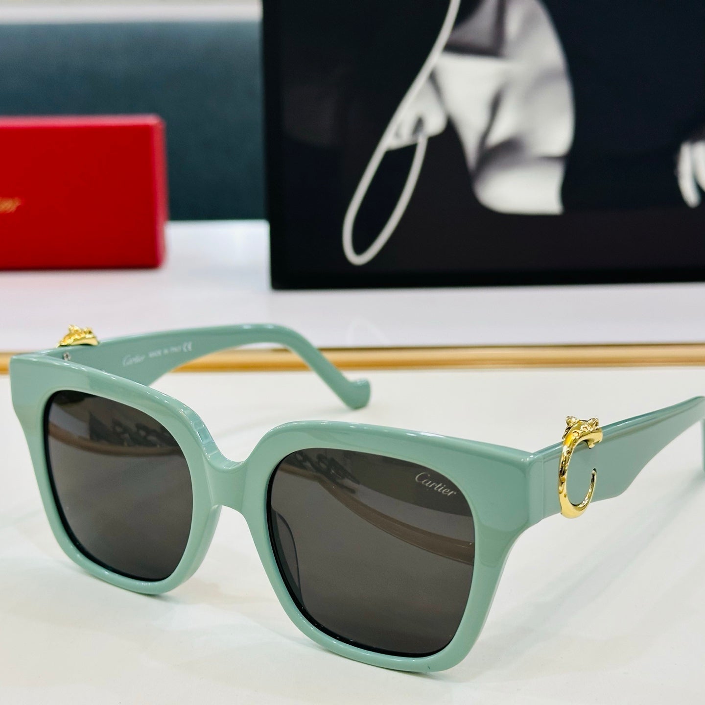 PANTHÈRE SQUARE FRAME SUNGLASSES 575857 IN ACETATE - Moss green/ dark purple