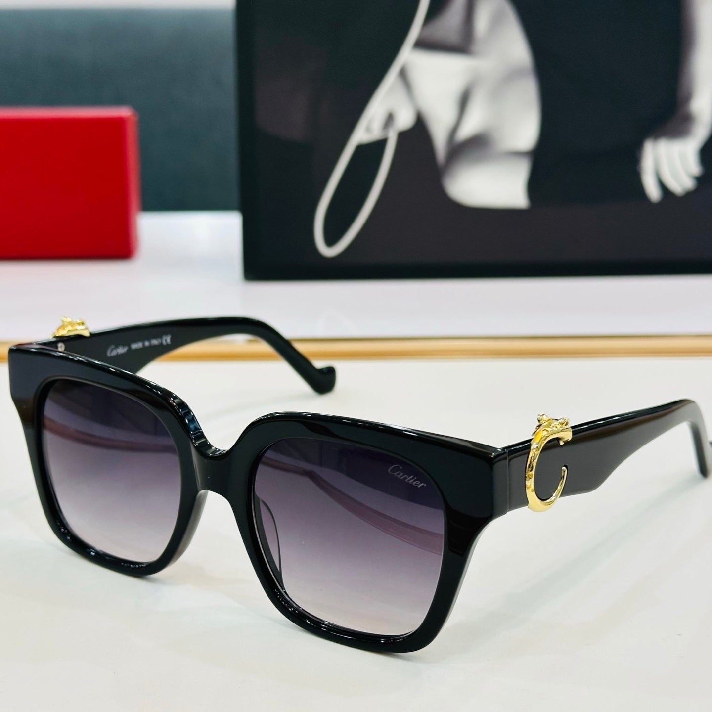 PANTHÈRE SQUARE FRAME SUNGLASSES 575857 IN ACETATE - Moss green/ dark purple